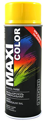 Maxi Color NEW QUALITY Sprühlack Lackspray Glanz 400ml Universelle spray Nitro-zellulose Farbe Sprühlack schnell trocknender Sprühfarbe (RAL 1021 Rapsgelb glänzend) von Maxi Color