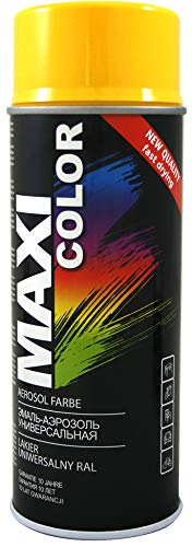 Maxi Color NEW QUALITY Sprühlack Lackspray Glanz 400ml Universelle spray Nitro-zellulose Farbe Sprühlack schnell trocknender Sprühfarbe (RAL 1023 verkehrsgelb glänzend) von Maxi Color