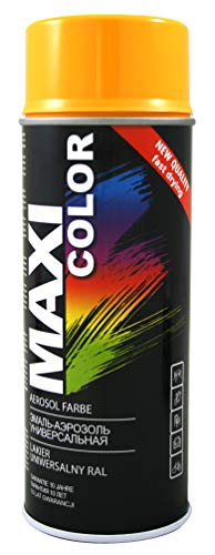Maxi Color NEW QUALITY Sprühlack Lackspray Glanz 400ml Universelle spray Nitro-zellulose Farbe Sprühlack schnell trocknender Sprühfarbe (RAL 1028 melonengelb glänzend) von Maxi Color