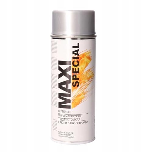 Maxi Color HITZEFEST Sprühlack Ofenfarbe Auspufflack Ofenlack 400 ml Sprühdose hitzebeständig Hochtemperatur-Lack Ergiebig (800°C Silber) von Maxi Color