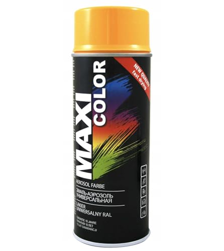 Maxi Color NEW QUALITY Sprühlack Lackspray Glanz 400ml Universelle spray Nitro-zellulose Farbe Sprühlack schnell trocknender Sprühfarbe (RAL 1028 melonengelb glänzend) von Maxi Color