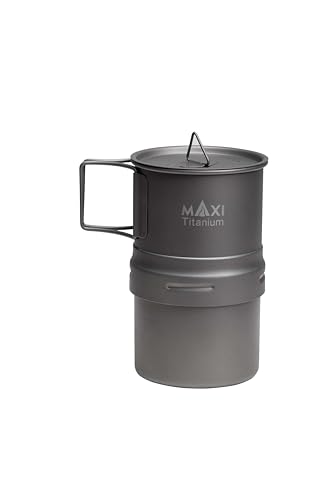 Maxi Camping Kaffeekocher Titan Moka Topf Kaffee French Press Camping Kaffeemaschinen für Outdoor Reisen Picknick Wandern Garten Lagerfeuer, 5oz jedes Gebräu, ACM-01, Gray von Maxi