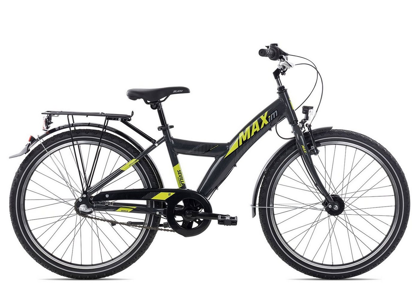 Maxim Kinderfahrrad Sevilla Alu 3 24 Banana, 3 Gang Shimano Nexus 3 Rücktritt Schaltwerk, Kinderrad 24 Zoll Junge Mädchen schwarz/grau von Maxim