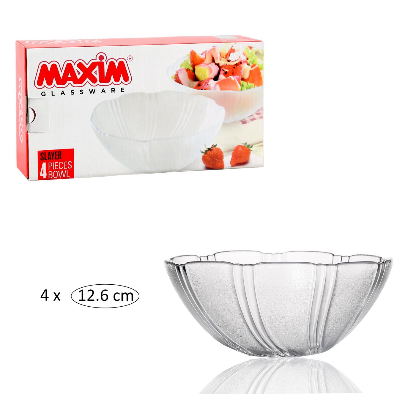 Maxim Schale Glasschalen-Set - Schalen, Schüssel aus Glas, Salatschalen 4 teilig, Glas von Maxim
