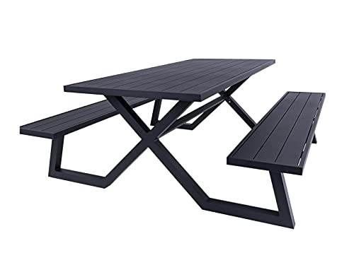 MaximaVida Aluminium Picknicktisch Dex 200 cm Schwarz mit exklusivem Rahmen von MaximaVida