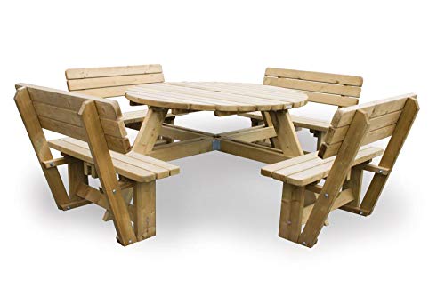 MaximaVida picknicktisch Talinn 140 cm inklusive 4 Rückenlehnen, runder Picknicktisch von MaximaVida