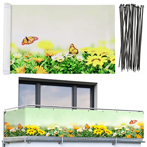 Maximex Balkon-Sichtschutz, praktischer Sichtschutz mit Schmetterlings-Motiv und hoher UV- und Witterungsbeständigkeit, schnelltrocknend und reißfest, 5 m von Maximex