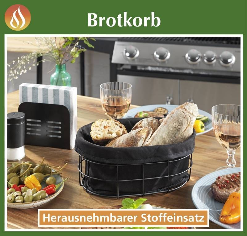 Maximex Brotkorb Brotkorb schwarz Größe B: 27 cm x H: 17 cm x T: 11,5 cm, Korb : Metall pulverbeschichtet, Einlage : 100% Baumwolle, (1-tlg) von Maximex