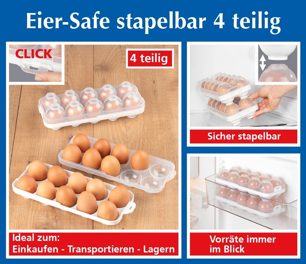 Maximex Eierkorb Eier Safe stapelbar Ei Aufbewahrung 4tlg, Kunststoff, (4-tlg) von Maximex