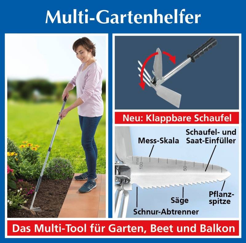 Maximex Gartenhacke Multi Gartenhelfer 7in1 Harken jäten schaufeln abmessen sägen hacken e von Maximex