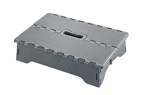 Maximex Klapp-Trittstufe, hochstabile Tritt-Stufe mit rutschhemmender Trittfläche bis 250kg, klappbarer Sicherheits-Tritt mit rutschfesten Standfüßen für Drinnen & Draußen von Maximex
