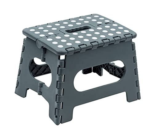 Maximex Klapptritt mit rutschhemmender Oberfläche, Faltbarer Tritt zur platzsparenden Unterbringung, mit Tragegriff für leichten Transport, robuster Tritt mit rutschfesten Füßen, 29 x 22 x 22 cm, Grau von Maximex