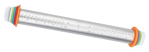 Maximex Teigrolle mit Abstandhalter EDELSTAHL - Edelstahl-Ausroller mit aufsteckbaren Abstandsscheiben, Edelstahl rostfrei, 4.5-6.5 x 43 x 4.5-6.5 cm, Silber matt von Maximex
