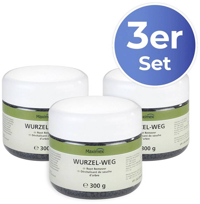 Maximex Unkrautbekämpfungsmittel Wurzel-weg, 300 g, 3 St., Set, Wurzelentferner, beschleunigt Zersetzung von Baumstümpfen und Holz von Maximex
