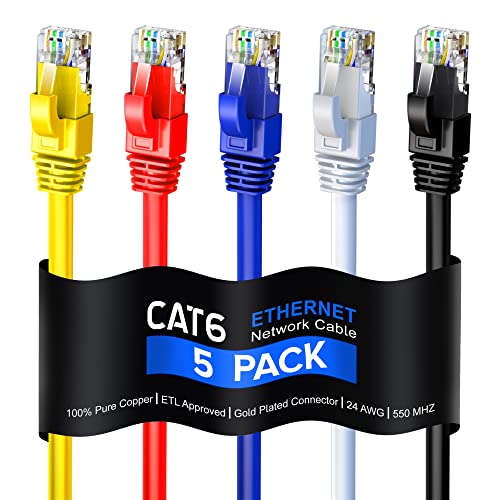 MaximM CAT6 Snagless Ethernet-Kabel [5 Pack] – Reines Kupfer – UL Gelistet – Kabelbinder enthalten merhfarbig 3 Feet von Maximm