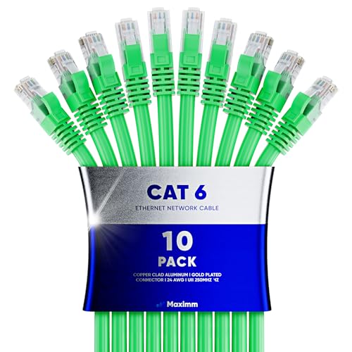 Maximm Cat 6 Ethernet-Kabel, 1,2 m, 10 Stück, Hochgeschwindigkeits LAN Kabel, Internetkabel, Patchkabel und Netzwerkkabel, UTP, 10 Gbit/s, 550 MHz Ethernet-Kabel, Grün von Maximm