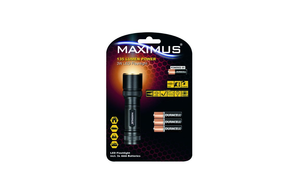 Maximus LED Taschenlampe USB Powerbankfunktion, Campinglaterne, SOS, Leuchtweite 126m - 235m, USB / Batterien von Maximus
