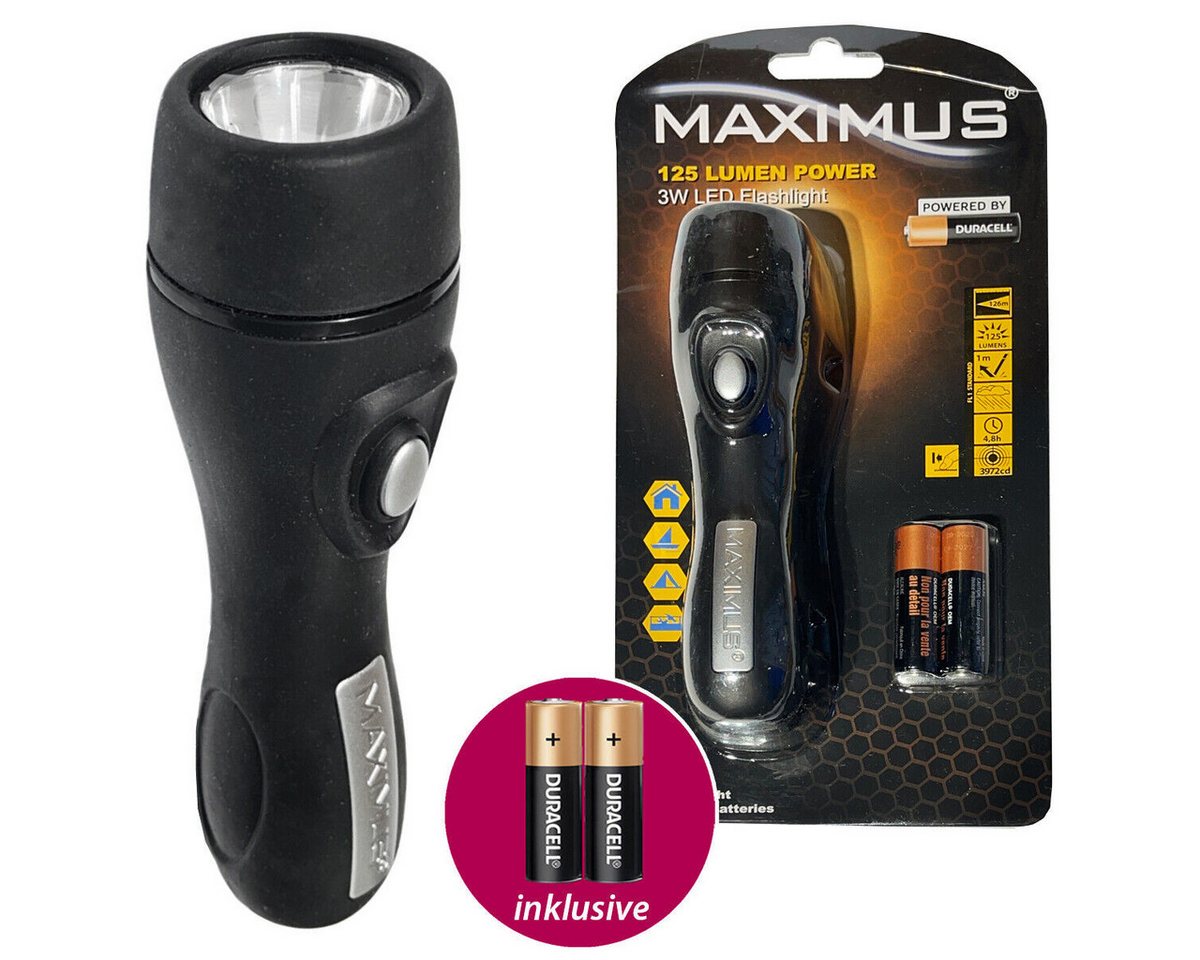 Maximus LED Taschenlampe USB Powerbankfunktion, Campinglaterne, SOS, Leuchtweite 126m - 235m, USB / Batterien von Maximus