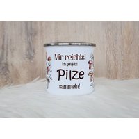 Emaillebecher Pilzesammler, Pilzmotiv von MaxinesEselstall