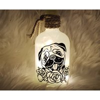 Leuchtflasche Mit Mopsmotiv, Pug, Personalisiert von MaxinesEselstall