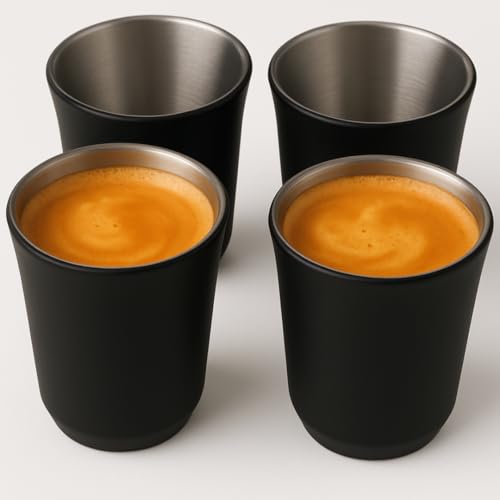 Maxito Espressotassen ∣ 4er Set mit 80 ml ∣ Modernes Design für Espresso aus Edelstahl ∣ Ideal als Espressotassen Set ∣ Espressotassen dickwandig von Maxito