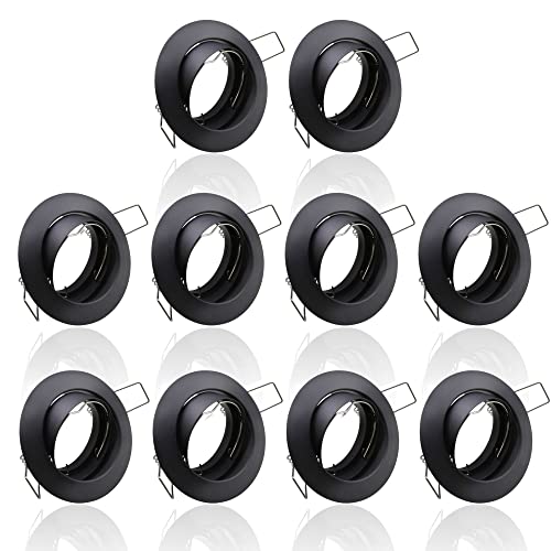 max K O M F O R T 10x SET Einbaustrahler + GU10 für 230V schwarz Schwenkbar rund Einbau Spots Decken Strahler Leuchte Spots Deckenleuchte Lampe Einbauleuchte Einbaurahmen 104S-TP BK von max K O M F O R T