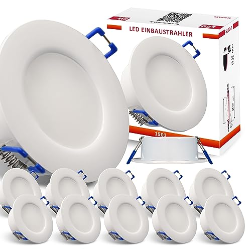 Maxkomfort 12x IP44 LED Bad Einbaustrahler 230V sehr flach 5,5W RUND Einbauspot Einbauleuchte Einbaulampe Deckenlampe Deckenstrahler Dusche von Maxkomfort