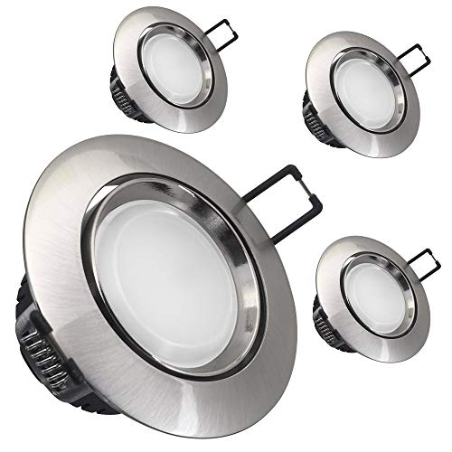 max K O M F O R T 4x LED Einbaustrahler 230V Einbauleuchte Deckenleuchte 6W rund warmweiß IP20 500 Lumen eisen gebürstet Aluminium Einbauspot Einbauleuchte Einbaulampe Deckenlampe Deckenstrahler von max K O M F O R T