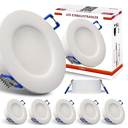 Maxkomfort 6x IP44 LED Bad Einbaustrahler 230V sehr flach 5,5W RUND Einbauspot Einbauleuchte Einbaulampe Deckenlampe Deckenstrahler Dusche von Maxkomfort