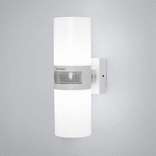 Maxkomfort LED Außenleuchte mit Bewegungsmelder weiß Wandleuchte IP65 Außenlampe Außenwandleuchte ST102A1-WH TWIN von Maxkomfort