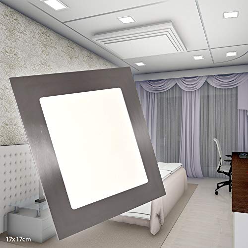 max K O M F O R T LED Panel Einbaustrahler Flach Edelstahl-Optik | 12W warmweiß eckig | Spot Einbauspot Deckenleuchte Deckenlampe Lampe Leuchte von max K O M F O R T