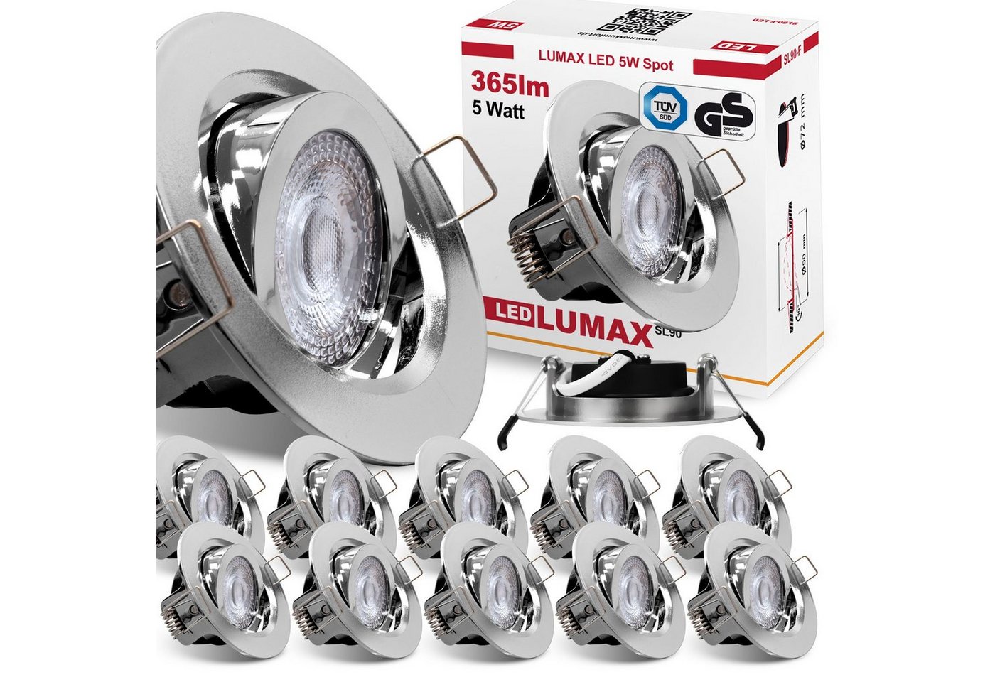 Maxkomfort LED Einbauleuchte LUMAX, LED fest integriert, warmweiß, 3000K, warmweiß, dimmbar, einbauspot, deckenspot, rund, 400 lumen, schwenkbar, flach von Maxkomfort