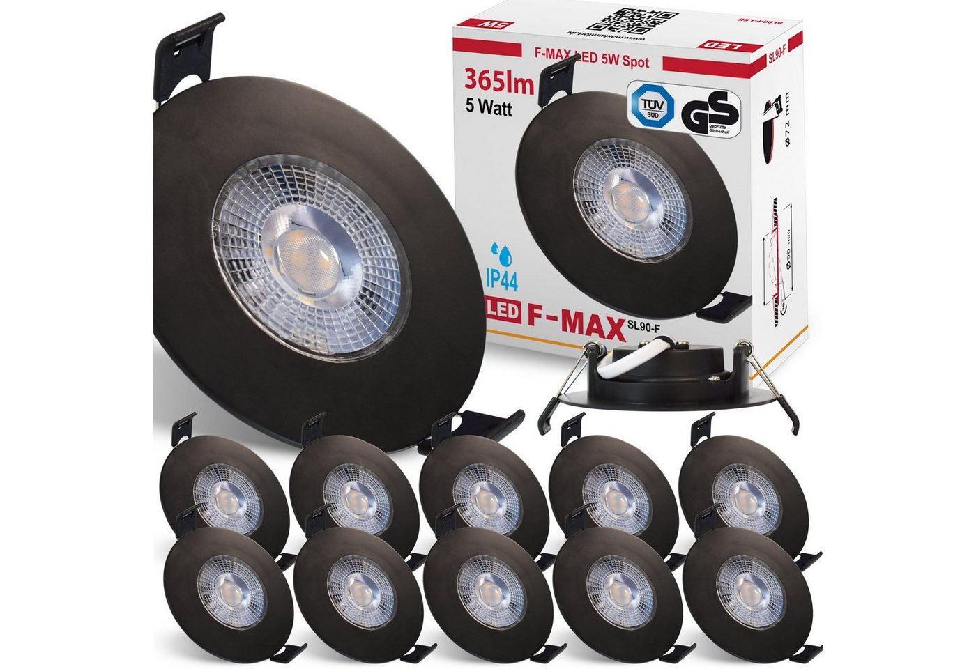 Maxkomfort LED Einbaustrahler F-Max IP44, LED fest integriert, 3000K, Warmweiß, Einbauspot, IP44, Spot, 3-Stufen Dimmbar, Warmweiß, Flach, Rund von Maxkomfort