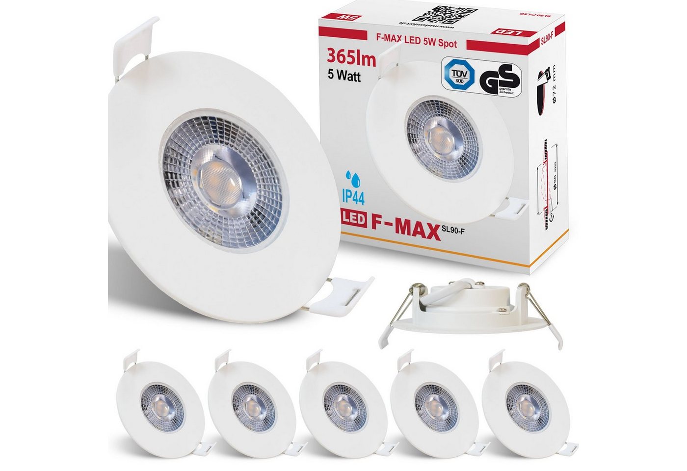 Maxkomfort LED Einbaustrahler F-Max IP44, LED fest integriert, 3000K, Warmweiß, Einbauspot, IP44, Spot, 3-Stufen Dimmbar, Warmweiß, Flach, Rund von Maxkomfort