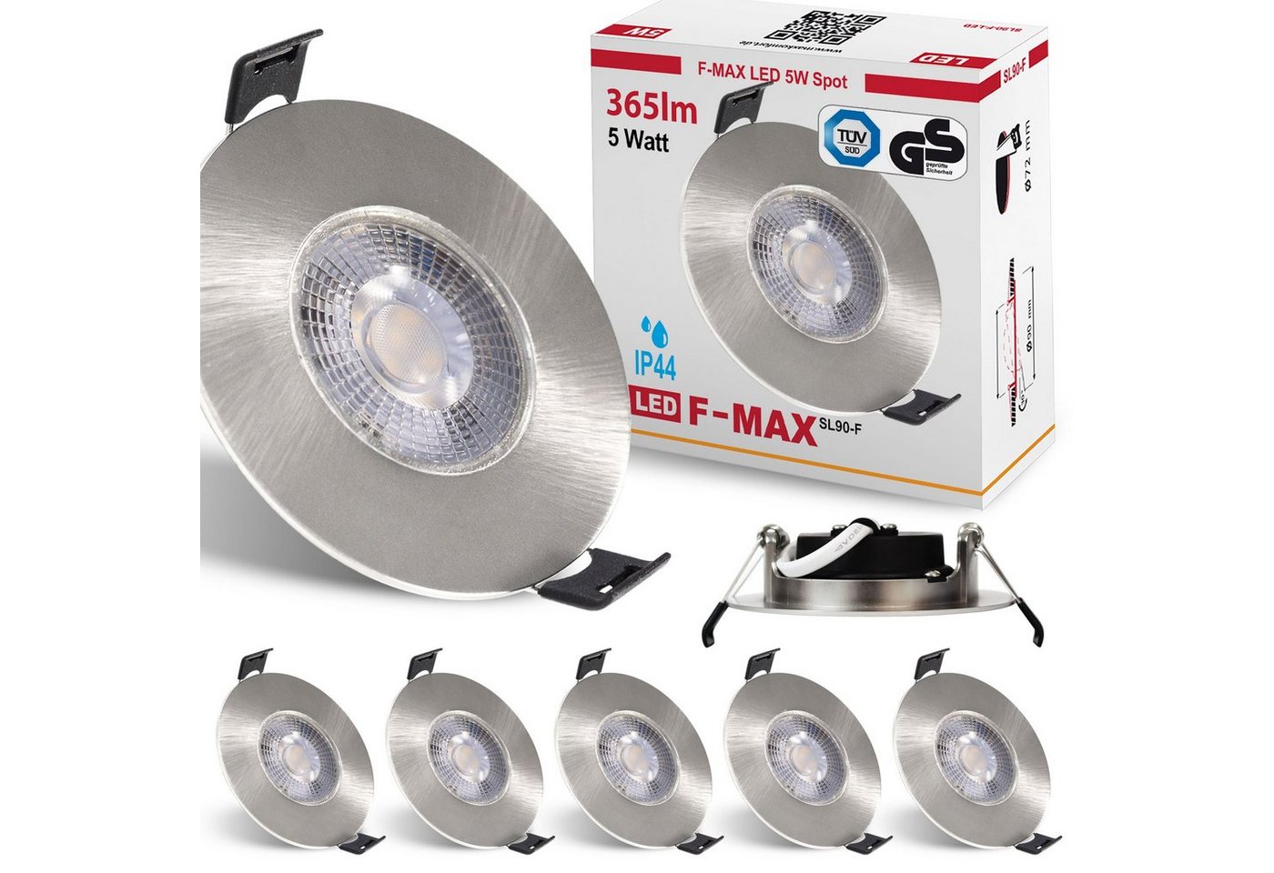 Maxkomfort LED Einbaustrahler F-Max IP44, LED fest integriert, 3000K, Warmweiß, Einbauspot, IP44, Spot, 3-Stufen Dimmbar, Warmweiß, Flach, Rund von Maxkomfort