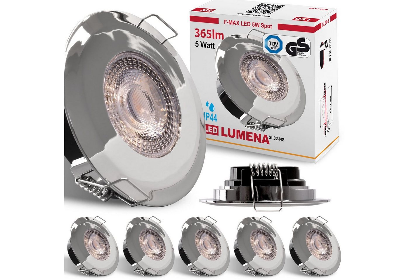 Maxkomfort LED Einbaustrahler Lumena, LED fest integriert, warmweiß 3000K, Bad Einbaustrahler, IP44, Deckenspot, 3000K Warmweiß, flach von Maxkomfort