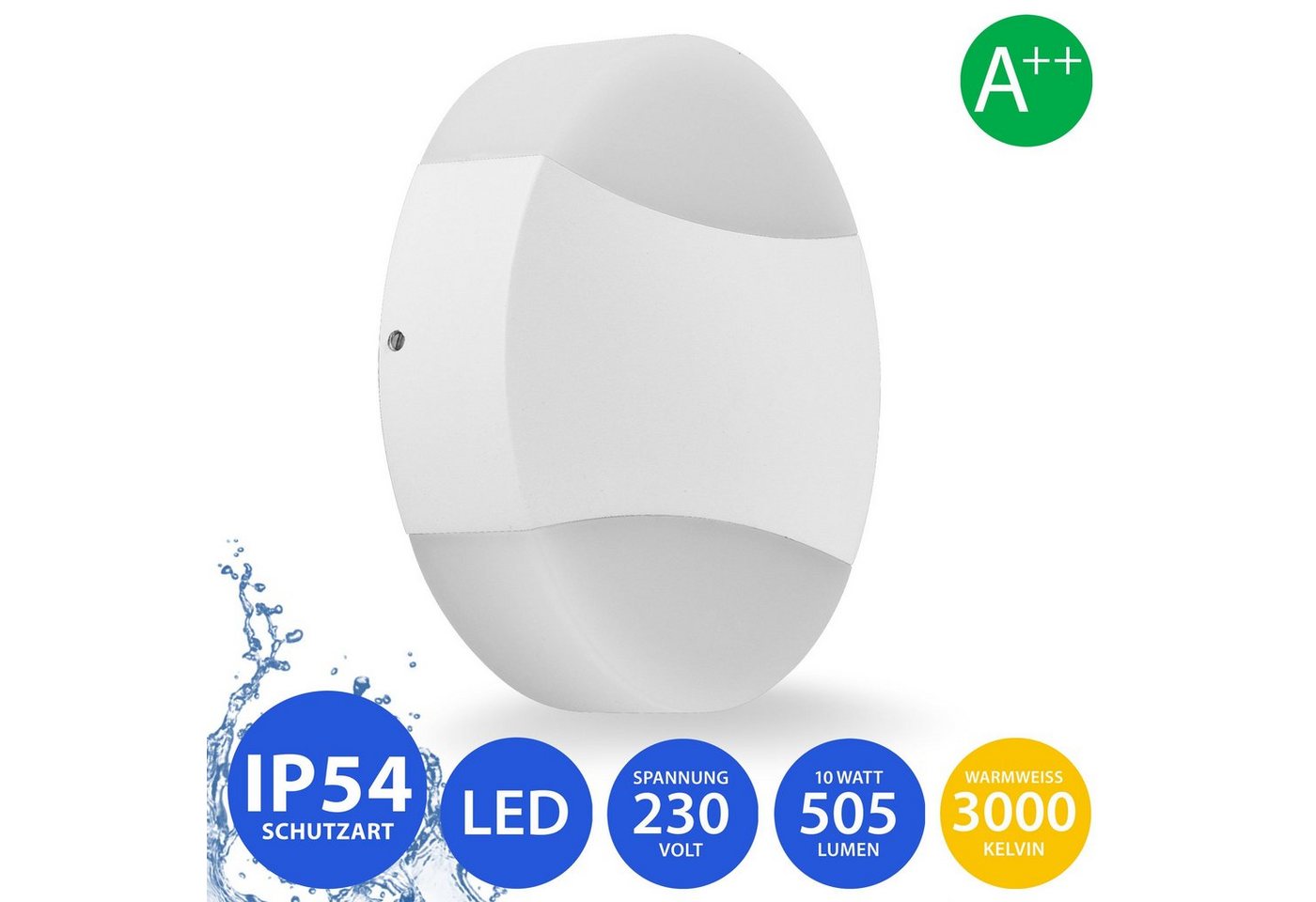 Maxkomfort Wandleuchte DUO-1520, LED fest integriert, Warmweiß, 3000K, Wandleuchte, Wandlampe, Flurleuchte, 10W, Warmweiß, Außenwandleuchte, Außenleuchte, IP44, Außenlampe, flach, up & down, rund von Maxkomfort