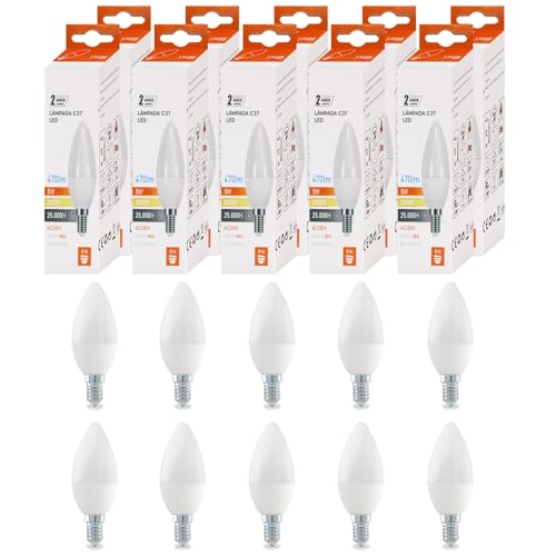 Maxled, Light is Led! 10er E14 LED Kerze Lampe, 3000K Warmweiß, C37 Energiesparlampe, 5W GlühbirneErsetzt 40W Halogenlampe 470 Lumen LED Brine 200° Leuchtmittel Nicht Dimmbar AC 220-240V von Maxled, Light is Led!