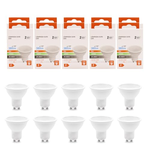 Maxled, Light is Led! 10er GU10 LED Neutralweiss Lampe 5W Neutralweiß Glühbirnen 4000K Ersetzt 60W Halogen Leuchtmittel Abstrahlwinkel 100°Abstrahlwinkel Nicht Dimmbar Spotlight Birnen 220-240V 400lm von Maxled, Light is Led!