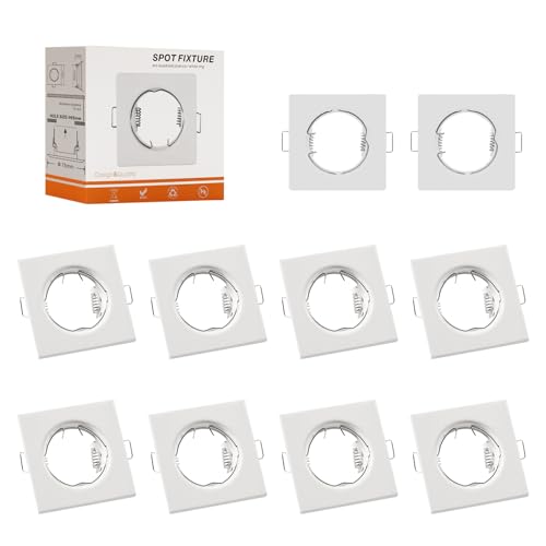 Maxled, Light is Led! 10er LED Einbaustrahler Rahmen GU10, Ø55mm Lochdurchmesser Aluminium Metall LED Spots Deckenspot Einbauleuchten für Leuchtmittel Deckeneinbauring (Quadratisch,Weiß) von Maxled, Light is Led!