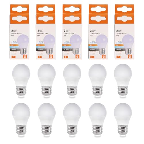 Maxled, Light is Led! 10er LED Lampe E27 P45/G45, 5W GlühbirneErsetzt Ersetzt 40 Watt Halogenlampe 6500K Kaltweiß Kugel Lampe 470lm Energiesparlampe Nicht Dimmbar 180° Abstrahlwinkel AC 220-240V von Maxled, Light is Led!