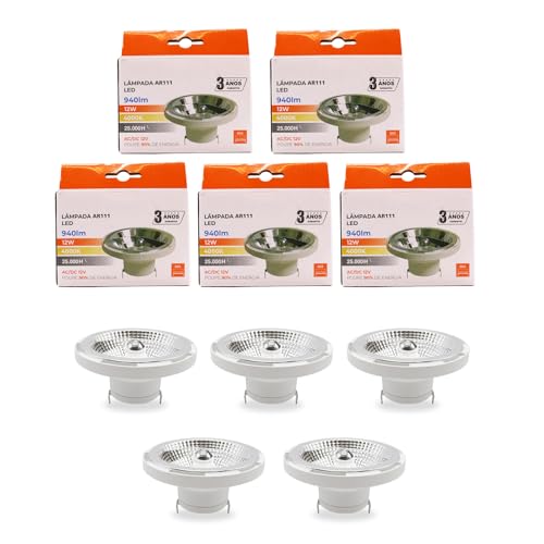 Maxled, Light is Led! 5er LED Leuchtmittel AR111 G53 12W Ersatz 75w Halogenlampe Neutralweiß 4000K Glühbirne 45 Grad Abstrahlwinkel LED-Spot 940 Lumen AC 12V Spotlicht, Nicht Dimmbar von Maxled, Light is Led!