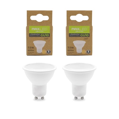Maxled, Light is Led! GU10 LED Lampe, 3000K Warmweiss Glühbirne 600 Lumen Strahler 7.5W Ersetzt 55W Halogenlampen LED-GU10 Spotlight, Abstrahlwinkel 120° Leuchtmittel Nicht Dimmbar Birne 230V 2 Stück von Maxled, Light is Led!