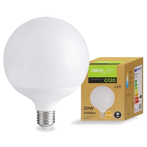 Maxled, Light is Led! LED Lampe E27 G120, 20W GlühbirneErsetzt Ersetzt 160 Watt Halogenlampe 3000K Warmweiß Kugel Lampe 2100lm Energiesparlampe Nicht Dimmbar 180° Abstrahlwinkel AC 230V von Maxled, Light is Led!