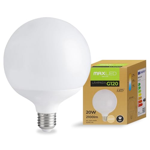 Maxled, Light is Led! LED Lampe E27 G120, 20W GlühbirneErsetzt Ersetzt 160 Watt Halogenlampe 4000K Neutralweiß Kugel Lampe 2100lm Energiesparlampe Nicht Dimmbar 180° Abstrahlwinkel AC 230V von Maxled, Light is Led!
