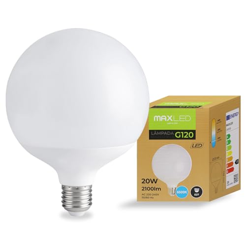 Maxled, Light is Led! LED Lampe E27 G120, 20W GlühbirneErsetzt Ersetzt 160 Watt Halogenlampe 6500K Kaltweiß Kugel Lampe 2100lm Energiesparlampe Nicht Dimmbar 180° Abstrahlwinkel AC 230V von Maxled, Light is Led!