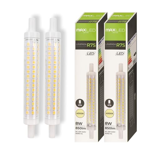 Maxled, Light is Led! R7S LED 118mm, Leuchtmittel 8W Ersatz 65W Halogenlampe Neutralweiß 4000K 850LM 300° Abstrahlwinkel für Landschaft, Arbeit, Sicherheit, Bodenlampen Nicht Dimmbar AC220-240V 2Stück von Maxled, Light is Led!
