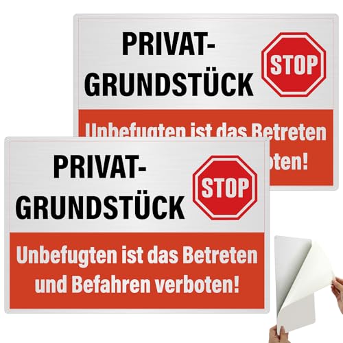 2 Stück Privatgrundstück Schilder,20 x 30 cm Privatgrundstück Betreten und Befahren Verboten Schild,Reflective Aluminum Schild Privatgrundstück mit Selbstklebend und Bohrlöcher von Maxmoc
