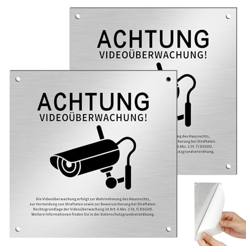2St Achtung Videoüberwachung Schild Kameraüberwachung, Schild Videoüberwachung Privatgrundstück, 15x15cm Selbstklebend Aluminium Grundstück Wird Videoüberwacht mit 4 Bohrlöchern von Maxmoc
