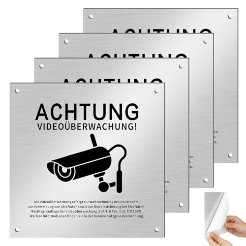 4St Achtung Videoüberwachung Schild Kameraüberwachung, Schild Videoüberwachung Privatgrundstück, 15x15cm Selbstklebend Aluminium Grundstück Wird Videoüberwacht mit 4 Bohrlöchern von Maxmoc